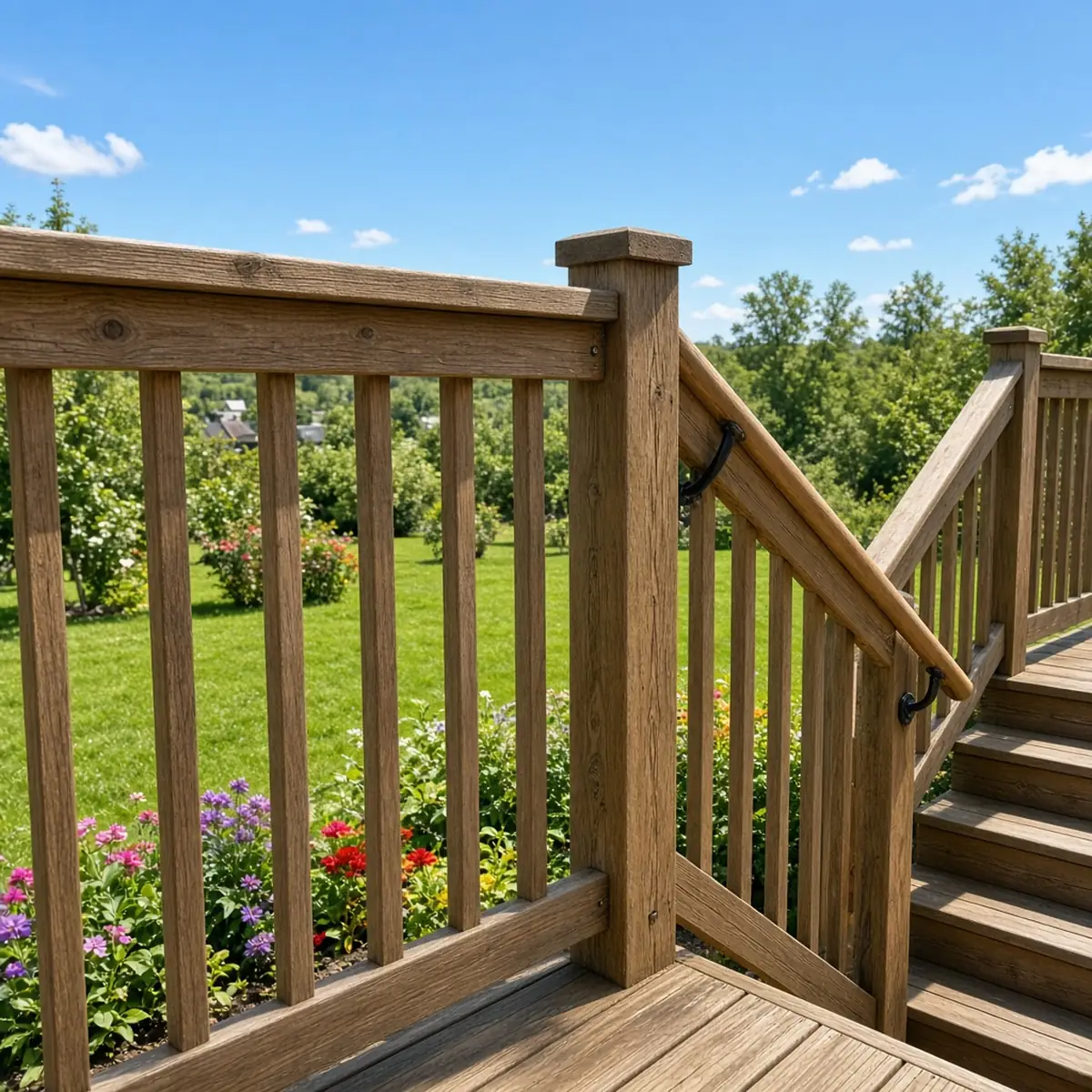 Code-height deck guardrail with evenly spaced balusters.
